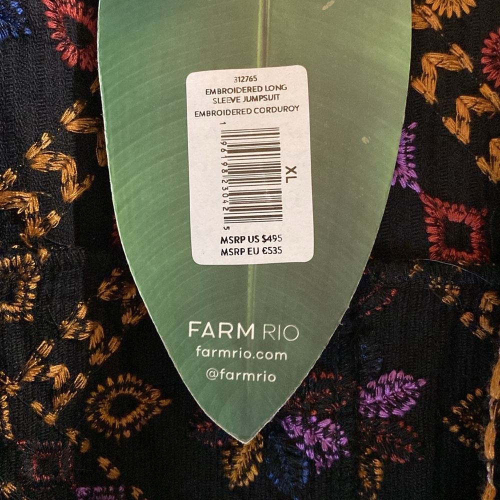 Farm Rio Embroidered Long Sleeve Corduroy Jumpsuit - Picture 7 of 10